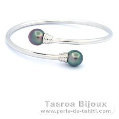 Braccialetto in Argento e 2 Perle di Tahiti Semi-Barroca B 9.5 mm