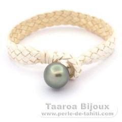 Braccialetto in Cuoio e 1 Perla di Tahiti Semi-Barocca C 13.5 mm