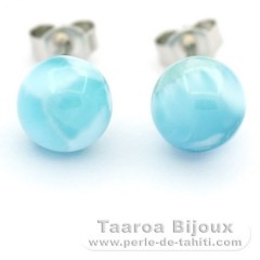 Orecchini in Argento e 2 Larimar - 8.1 mm - 1.6 gr