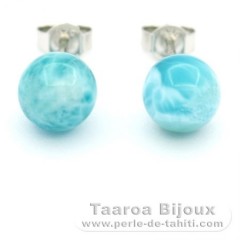 Orecchini in Argento e 2 Larimar - 8.2 mm - 1.7 gr