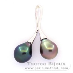 Ciondolo in Argento e 2 Perle di Tahiti Semi-Barroca B 8.8 et 8.9 mm