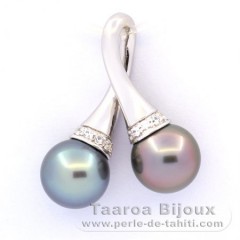 Ciondolo in Argento e 2 Perle di Tahiti Rotonde B/C 8.8 mm