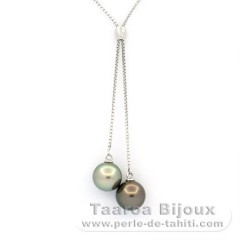 Collana in Argento e 2 Perle di Tahiti Rotonde B/C 8.7 e 8.9 mm