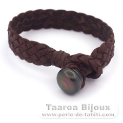 Braccialetto in Cuoio e 1 Perla di Tahiti Cerchiate B 13.5 mm