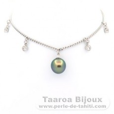 Braccialetto in Argento e 1 Perla di Tahiti Semi-Barroca B+ 8.5 mm