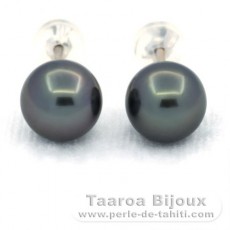 Orecchini in Oro bianco 14K e 2 Perle di Tahiti Rotonda B/C 8.2 mm