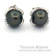 Orecchini in Argento e 2 Perle di Tahiti Rotonda C 8.1 mm