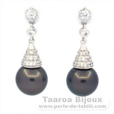 Orecchini in Argento e 2 Perle di Tahiti Rotonda B/C 9.5 mm