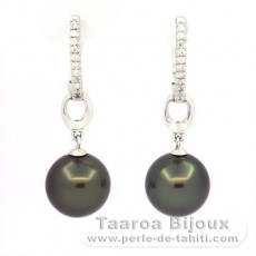 Orecchini in Argento e 2 Perle di Tahiti Rotonde B/C 9.6 mm