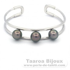 Braccialetto in Argento e 3 Perle di Tahiti Rotonde B/C 9 a 9.3 mm