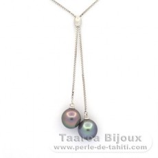 Collana in Argento e 2 Perle di Tahiti Semi-Barocche B 8.7 mm