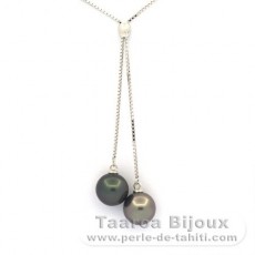 Collana in Argento e 2 Perle di Tahiti Rotonde C 8.9 mm