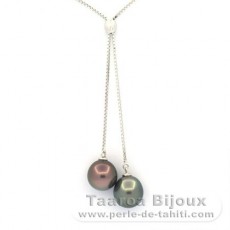 Collana in Argento e 2 Perle di Tahiti Semi-Barocche B 8.7 mm