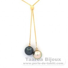 Collana in Oro 18K e 2 Perle di Tahiti Rotonda A 9.2 e 9.3 mm