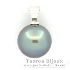 Ciondolo in Oro bianco 18K e 1 Perla di Tahiti Rotonda B 13.6 mm