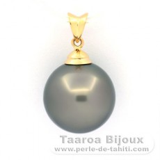 Ciondolo in Oro 18K e 1 Perla de Tahiti Rotonda B 14.4 mm