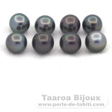 Lotto di 8 Perle di Tahiti Rotonde e Semi-Rotonde C di 8.5 a 8.8 mm
