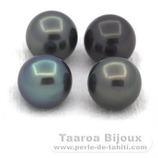 Lotto di 4 Perle di Tahiti Rotonda C di 9.5 a 9.6 mm