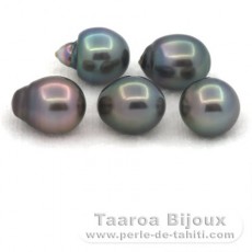 Lotto di 5 Perle di Tahiti Semi-Barroca C di 9.7 a 9.8 mm