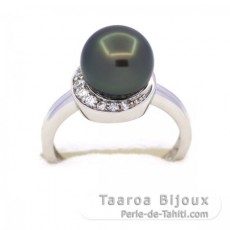 Anello in Argento e 1 Perla di Tahiti Rotonda B 9.5 mm