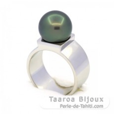 Anello in Argento e 1 Perla di Tahiti Rotonda B 10.9 mm