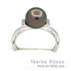 Anello in Argento e 1 Perla di Tahiti Rotonda B 9 mm