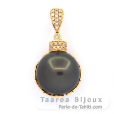 Ciondolo in Oro 18K + 35 diamanti e 1 Perla di Tahiti Rotonda B 13.9 mm