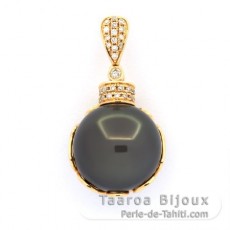 Ciondolo in Oro 18K + 35 diamanti e 1 Perla di Tahiti Rotonda B 13.9 mm