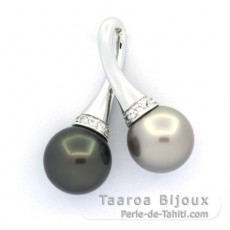 Ciondolo in Argento e 2 Perle di Tahiti Rotonde C 10 mm