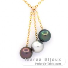 Collana in Oro 18K e 3 Perle di Tahiti Rotonda B+ 9.1 mm