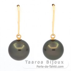 Orecchini in Oro 18K e 2 Perle di Tahiti Rotonde B 9.1 mm