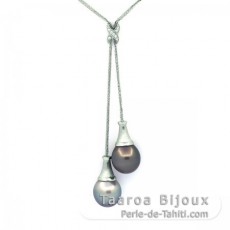 Collana in Argento e 2 Perle di Tahiti Semi-Barocche C 12.1 mm