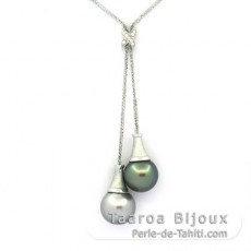 Collana in Argento e 2 Perle di Tahiti Semi-Barroca C 12.5 mm