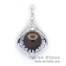 Ciondolo in Argento e 1 Perla di Tahiti Rotonda C 11.4 mm