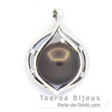 Ciondolo in Argento e 1 Perla di Tahiti Rotonda C 12.9 mm