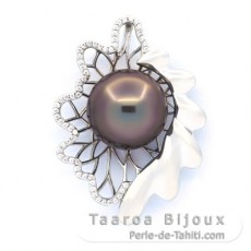 Ciondolo in Argento e 1 Perla di Tahiti Semi-Barocca C 12.6 mm