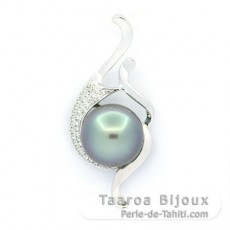 Ciondolo in Argento e 1 Perla di Tahiti Semi-Rotonda C 11.2 mm