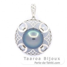 Ciondolo in Argento e 1 Perla di Tahiti Semi-Rotonda B/C 12 mm