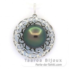 Ciondolo in Argento e 1 Perla di Tahiti Rotonda C 11.7 mm