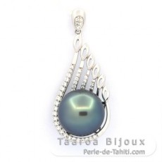 Ciondolo in Argento e 1 Perla di Tahiti Rotonda C 12.5 mm