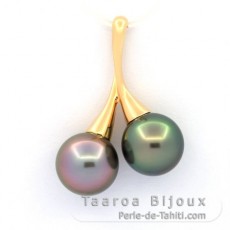 Ciondolo in Oro 18K e 2 Perle de Tahiti Rotonde B+ 10.8 mm