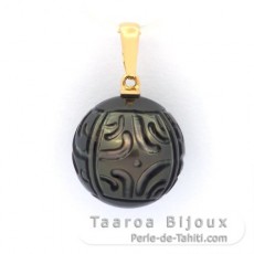Ciondolo in Oro 18K e 1 Perla di Tahiti Incisa 13.7 mm