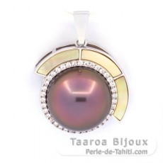 Ciondolo in Argento e 1 Perla di Tahiti Semi-Rotonda C+ 12.7 mm