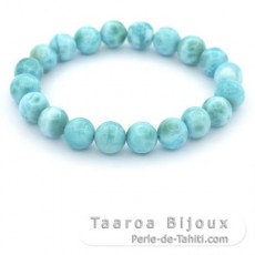 Braccialetto di 20 perle di Larimar 9 a 9.5 mm - 15 cm - 22.5 gr