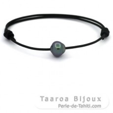 Braccialetto in Cuoio e 1 Perla di Tahiti Cerchiate B 9.9 mm