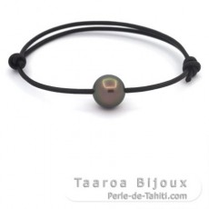 Braccialetto in Cuoio e 1 Perla di Tahiti Rotonda C 11.6 mm