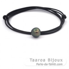 Collana in Cuoio e 1 Perla di Tahiti Semi-Barroca B 12 mm