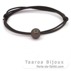 Collana in Cuoio e 1 Perla di Tahiti Rotonda C 11.6 mm