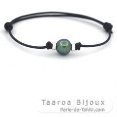 Braccialetto in Cuoio e 1 Perla di Tahiti Cerchiate C+ 10.1 mm