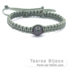 Braccialetto in Nylon e 1 Perla di Tahiti Rotonda C 10.7 mm